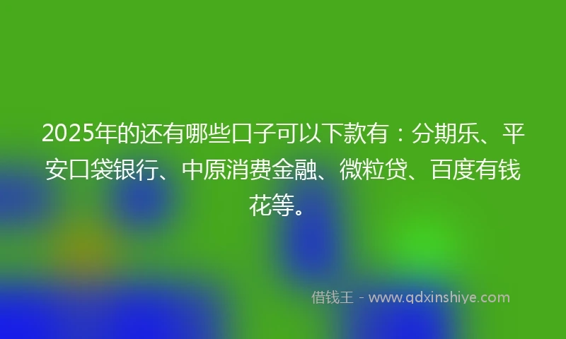 2025年的还有哪些口子可以下款有：分期乐、平安口袋银行、中原消费金融、微粒贷、百度有钱花等。
