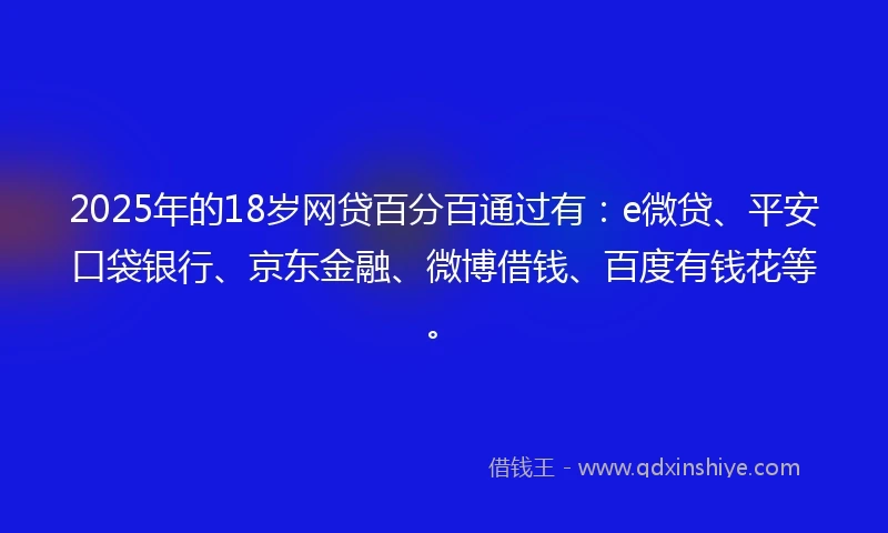 2025年的18岁网贷百分百通过有：e微贷、平安口袋银行、京东金融、微博借钱、百度有钱花等。