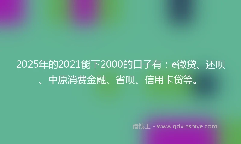 2025年的2021能下2000的口子有：e微贷、还呗、中原消费金融、省呗、信用卡贷等。