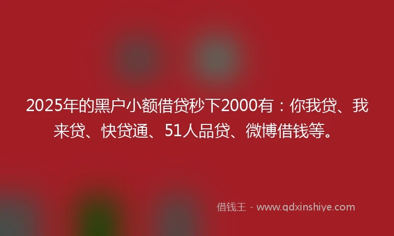 2025年的黑户小额借贷秒下2000有：你我贷、我来贷、快贷通、51人品贷、微博借钱等。