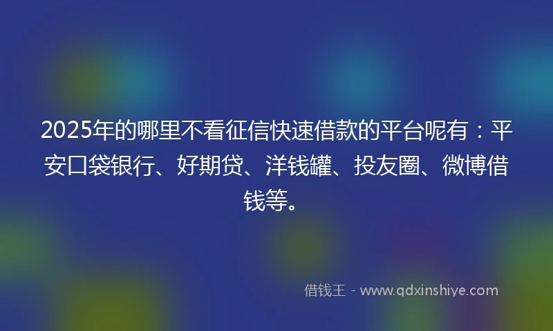 2025年的哪里不看征信快速借款的平台呢有：平安口袋银行、好期贷、洋钱罐、投友圈、微博借钱等。