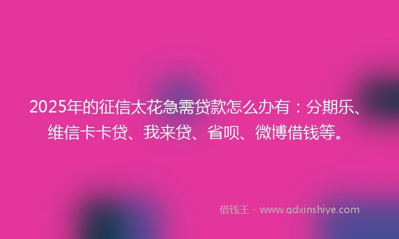 2025年的征信太花急需贷款怎么办有：分期乐、维信卡卡贷、我来贷、省呗、微博借钱等。