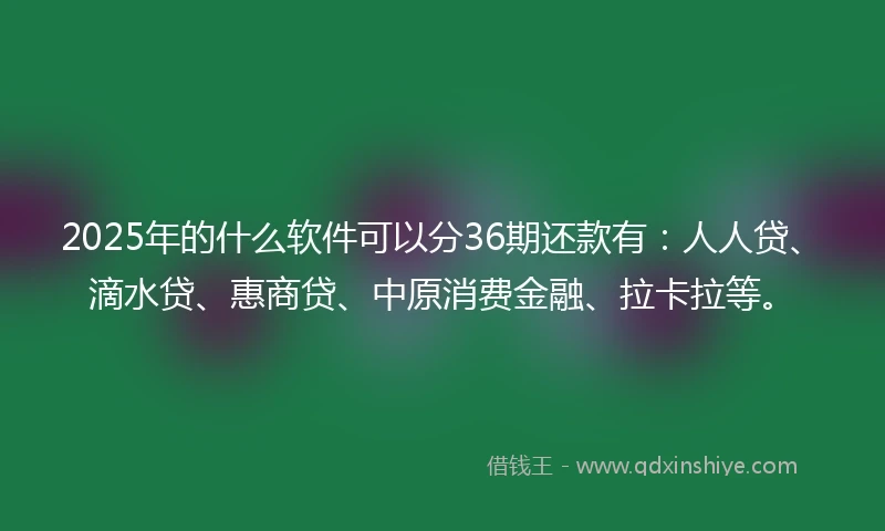 2025年的什么软件可以分36期还款有：人人贷、滴水贷、惠商贷、中原消费金融、拉卡拉等。