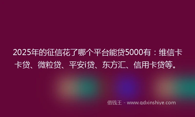 2025年的征信花了哪个平台能贷5000有：维信卡卡贷、微粒贷、平安i贷、东方汇、信用卡贷等。