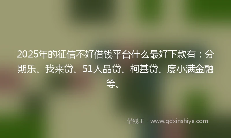 2025年的征信不好借钱平台什么最好下款有：分期乐、我来贷、51人品贷、柯基贷、度小满金融等。