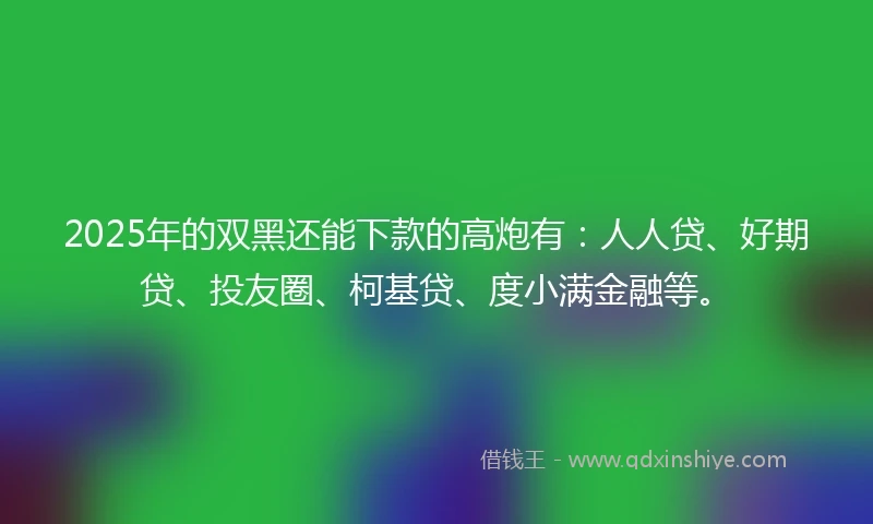 2025年的双黑还能下款的高炮有：人人贷、好期贷、投友圈、柯基贷、度小满金融等。