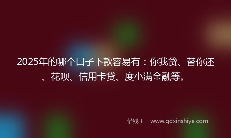 2025年的哪个口子下款容易有：你我贷、替你还、花呗、信用卡贷、度小满金融等。