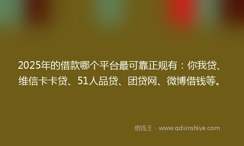 2025年的借款哪个平台最可靠正规有：你我贷、维信卡卡贷、51人品贷、团贷网、微博借钱等。