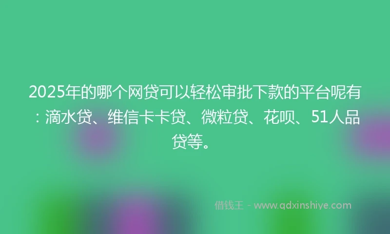 2025年的哪个网贷可以轻松审批下款的平台呢有：滴水贷、维信卡卡贷、微粒贷、花呗、51人品贷等。