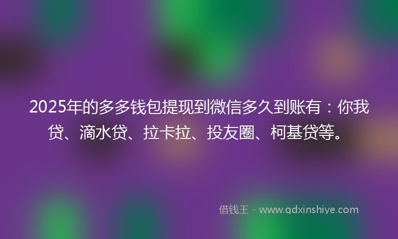 2025年的多多钱包提现到微信多久到账有：你我贷、滴水贷、拉卡拉、投友圈、柯基贷等。
