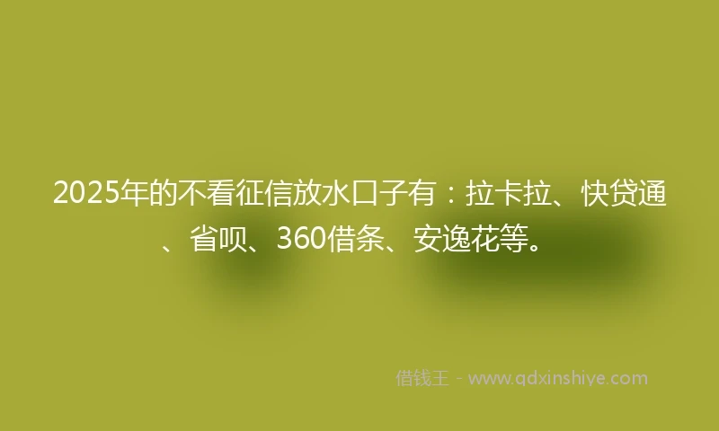 2025年的不看征信放水口子有：拉卡拉、快贷通、省呗、360借条、安逸花等。