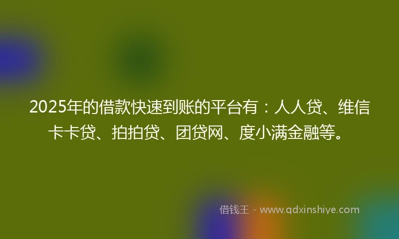 2025年的借款快速到账的平台有：人人贷、维信卡卡贷、拍拍贷、团贷网、度小满金融等。