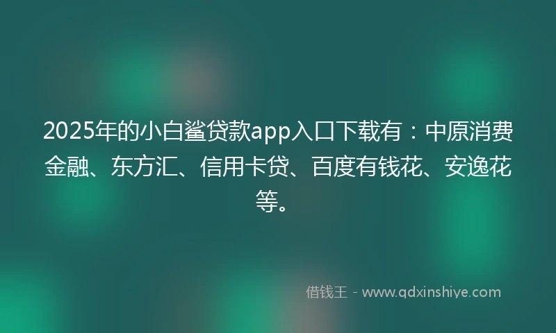 2025年的小白鲨贷款app入口下载有：中原消费金融、东方汇、信用卡贷、百度有钱花、安逸花等。