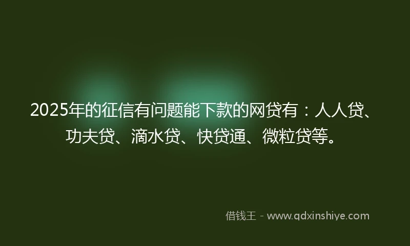 2025年的征信有问题能下款的网贷有：人人贷、功夫贷、滴水贷、快贷通、微粒贷等。