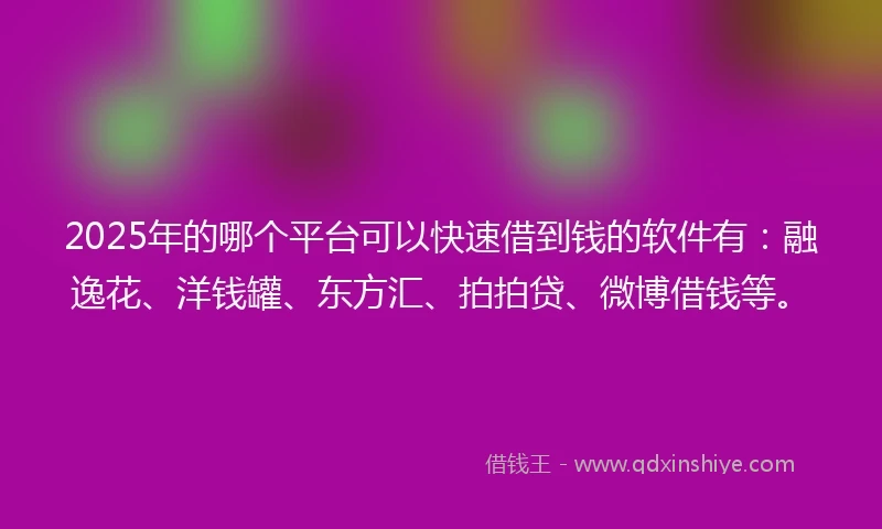 2025年的哪个平台可以快速借到钱的软件有：融逸花、洋钱罐、东方汇、拍拍贷、微博借钱等。