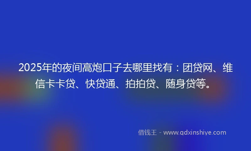 2025年的夜间高炮口子去哪里找有：团贷网、维信卡卡贷、快贷通、拍拍贷、随身贷等。