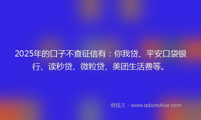 2025年的口子不查征信有：你我贷、平安口袋银行、读秒贷、微粒贷、美团生活费等。