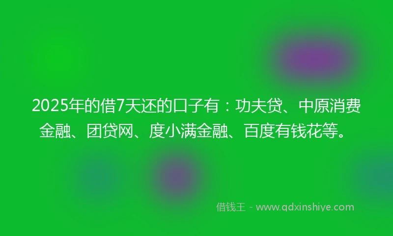 2025年的借7天还的口子有：功夫贷、中原消费金融、团贷网、度小满金融、百度有钱花等。