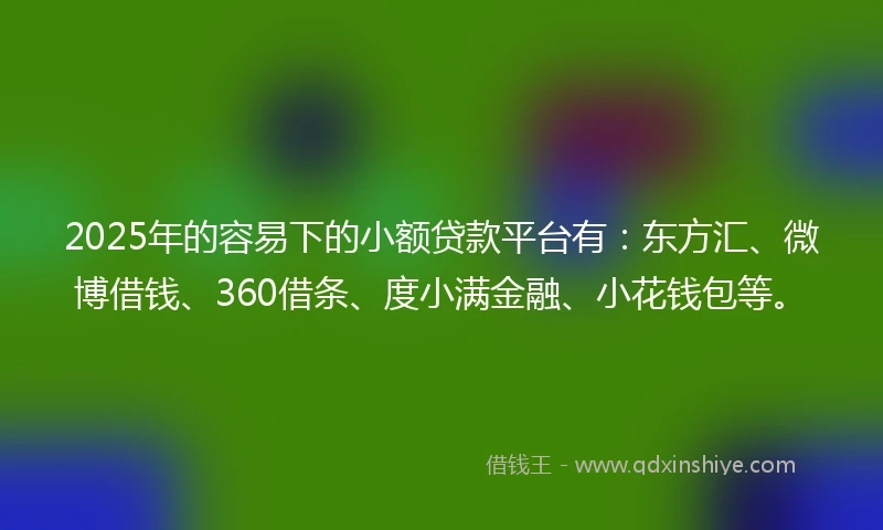 2025年的容易下的小额贷款平台有：东方汇、微博借钱、360借条、度小满金融、小花钱包等。