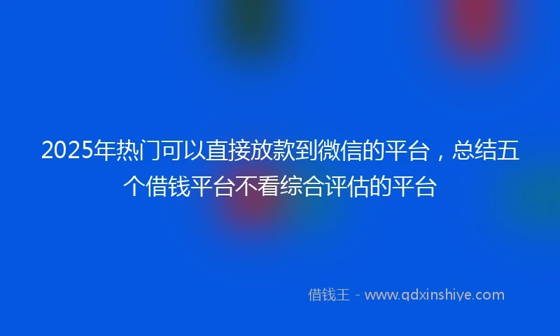 2025年热门可以直接放款到微信的平台，总结五个借钱平台不看综合评估的平台