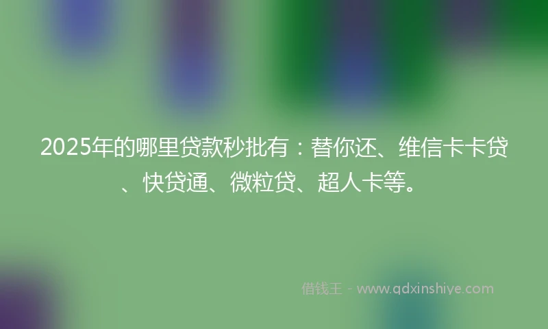 2025年的哪里贷款秒批有：替你还、维信卡卡贷、快贷通、微粒贷、超人卡等。