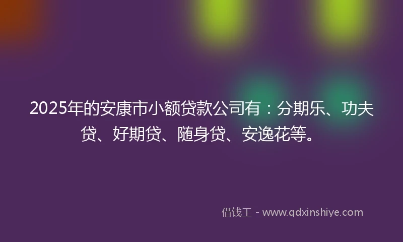 2025年的安康市小额贷款公司有：分期乐、功夫贷、好期贷、随身贷、安逸花等。