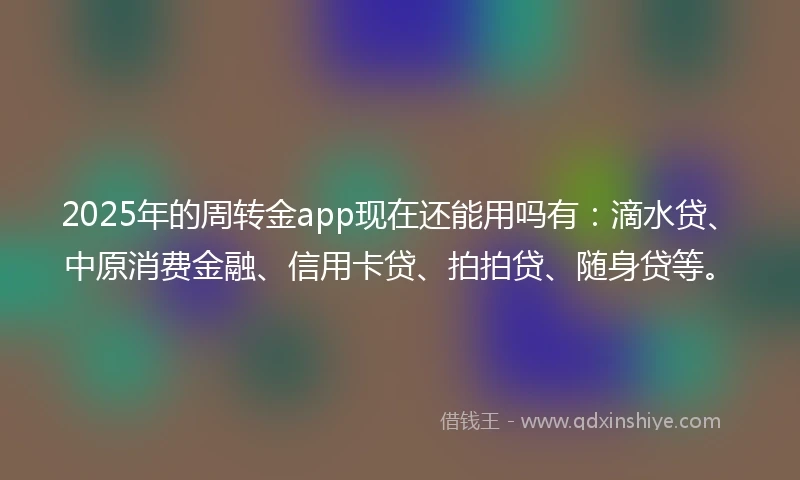 2025年的周转金app现在还能用吗有:滴水贷、中原消费金融、信用卡贷、拍拍贷、随身贷等。