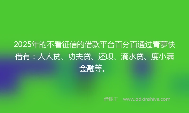 2025年的不看征信的借款平台百分百通过青萝快借有：人人贷、功夫贷、还呗、滴水贷、度小满金融等。