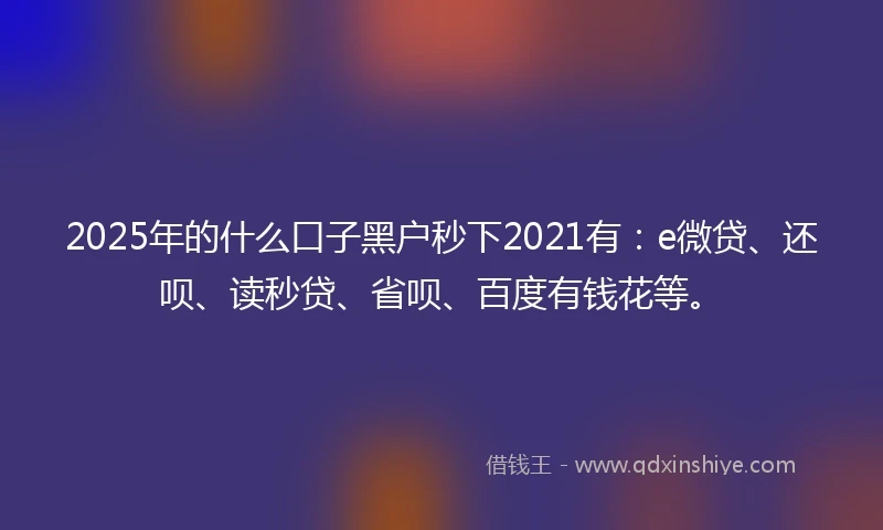 2025年的什么口子黑户秒下2021有：e微贷、还呗、读秒贷、省呗、百度有钱花等。