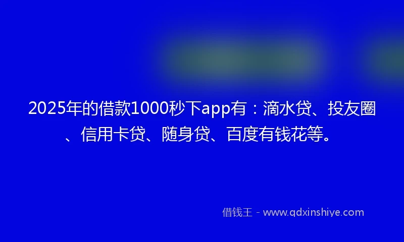2025年的借款1000秒下app有：滴水贷、投友圈、信用卡贷、随身贷、百度有钱花等。