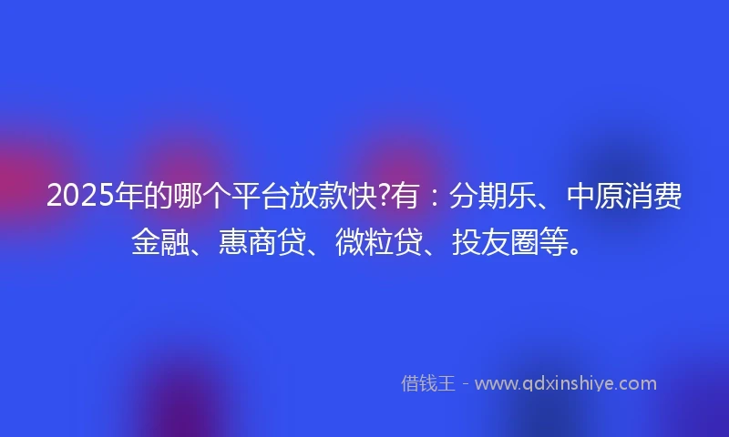 2025年的哪个平台放款快?有：分期乐、中原消费金融、惠商贷、微粒贷、投友圈等。