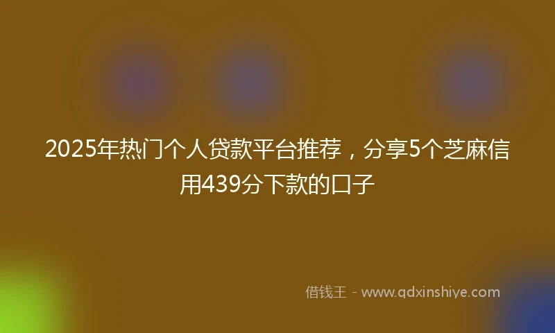 2025年热门个人贷款平台推荐，分享5个芝麻信用439分下款的口子