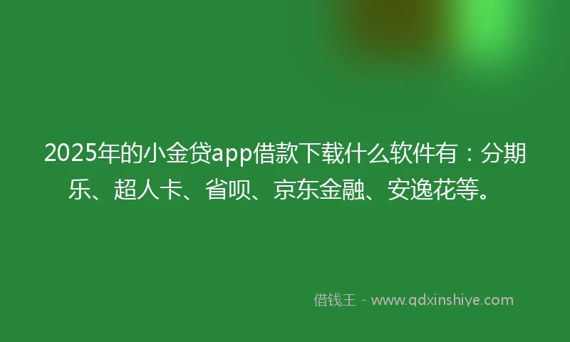 2025年的小金贷app借款下载什么软件有：分期乐、超人卡、省呗、京东金融、安逸花等。