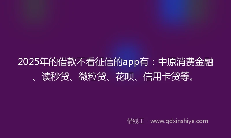 2025年的借款不看征信的app有：中原消费金融、读秒贷、微粒贷、花呗、信用卡贷等。