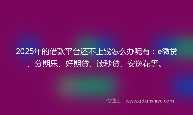 2025年的借款平台还不上钱怎么办呢有：e微贷、分期乐、好期贷、读秒贷、安逸花等。