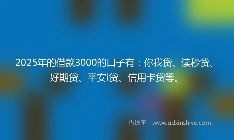 2025年的借款3000的口子有：你我贷、读秒贷、好期贷、平安i贷、信用卡贷等。
