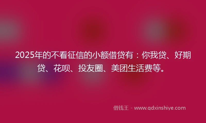 2025年的不看征信的小额借贷有：你我贷、好期贷、花呗、投友圈、美团生活费等。