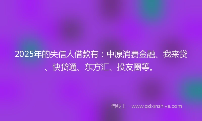 2025年的失信人借款有：中原消费金融、我来贷、快贷通、东方汇、投友圈等。