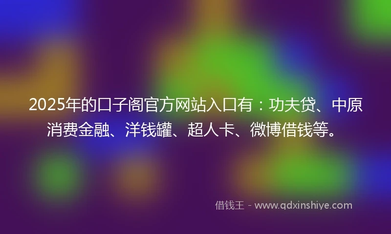 2025年的口子阁官方网站入口有：功夫贷、中原消费金融、洋钱罐、超人卡、微博借钱等。