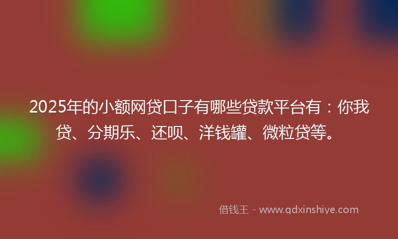2025年的小额网贷口子有哪些贷款平台有：你我贷、分期乐、还呗、洋钱罐、微粒贷等。
