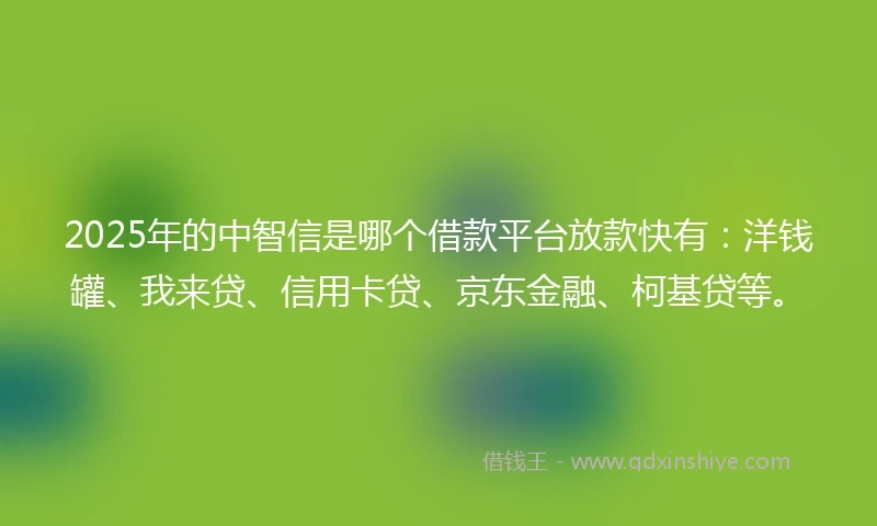2025年的中智信是哪个借款平台放款快有：洋钱罐、我来贷、信用卡贷、京东金融、柯基贷等。