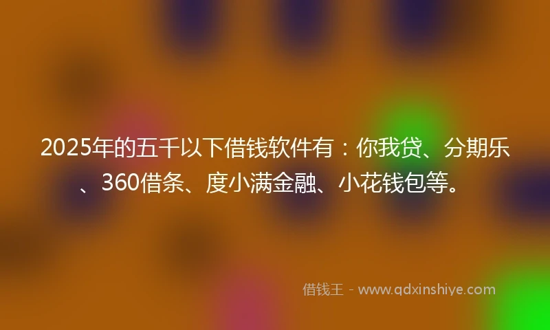 2025年的五千以下借钱软件有：你我贷、分期乐、360借条、度小满金融、小花钱包等。