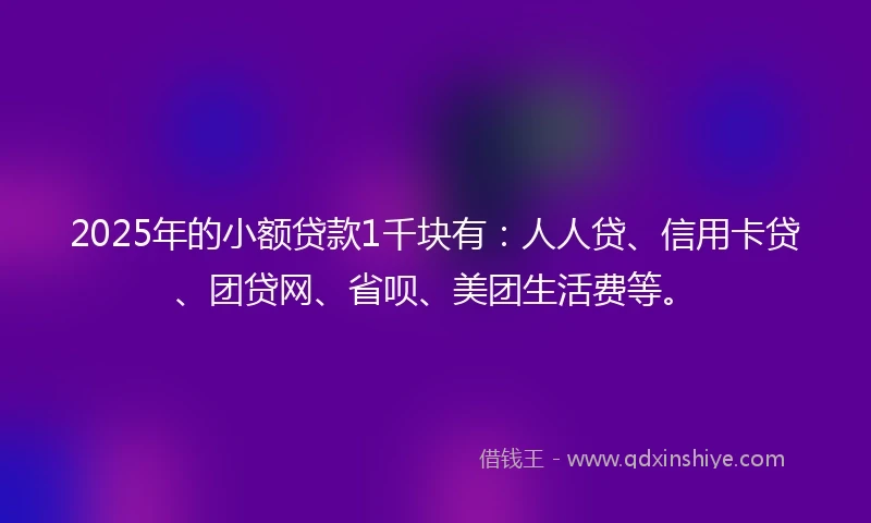2025年的小额贷款1千块有：人人贷、信用卡贷、团贷网、省呗、美团生活费等。