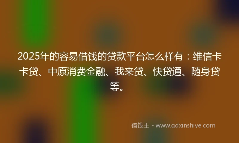 2025年的容易借钱的贷款平台怎么样有：维信卡卡贷、中原消费金融、我来贷、快贷通、随身贷等。
