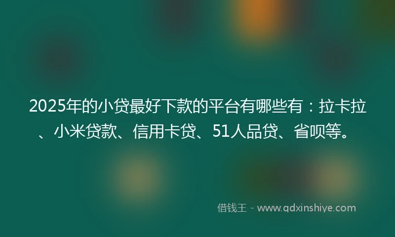 2025年的小贷最好下款的平台有哪些有：拉卡拉、小米贷款、信用卡贷、51人品贷、省呗等。