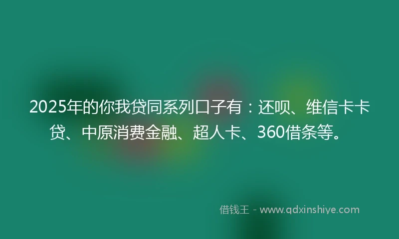 2025年的你我贷同系列口子有：还呗、维信卡卡贷、中原消费金融、超人卡、360借条等。
