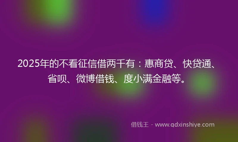 2025年的不看征信借两千有：惠商贷、快贷通、省呗、微博借钱、度小满金融等。