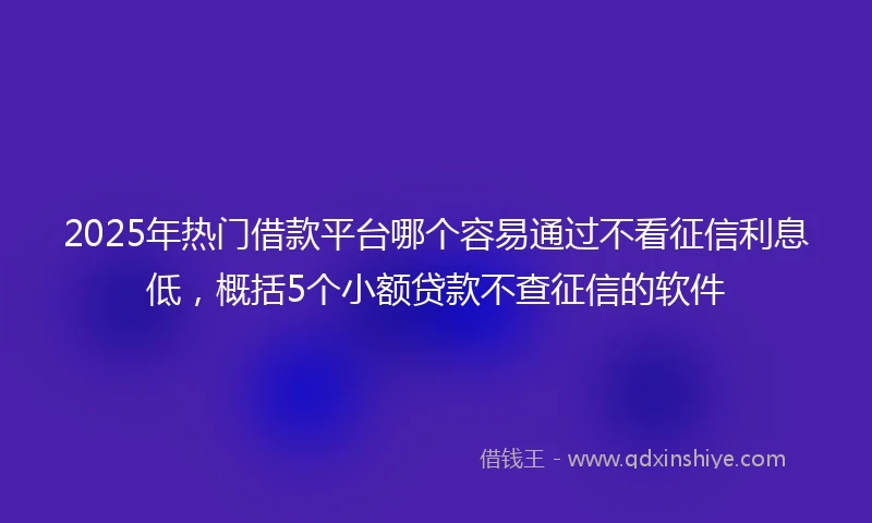 2025年热门借款平台哪个容易通过不看征信利息低，概括5个小额贷款不查征信的软件