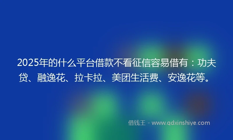 2025年的什么平台借款不看征信容易借有：功夫贷、融逸花、拉卡拉、美团生活费、安逸花等。