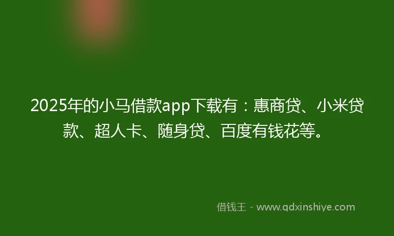 2025年的小马借款app下载有：惠商贷、小米贷款、超人卡、随身贷、百度有钱花等。